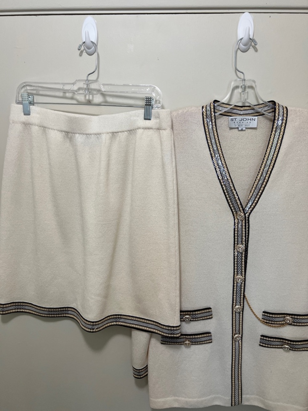 St. John Cream Knit Jacket with Black & Gold Trim - Picture 5 of 5